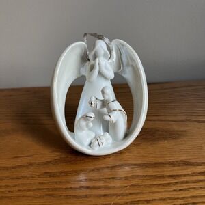 Apple Tree Design Ornament Christmas White Porcelain Nativity With Gold Trim